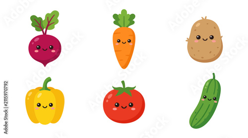 Cute cartoon vegetables with faces