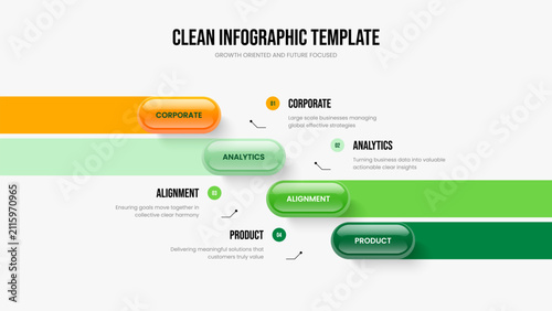 Consulting Showcase Slide Design Vector Illustration. Digital Briefing 4 Step Infographic Presentation Template. Market Report Four Element Diagram Slideshow Layout.