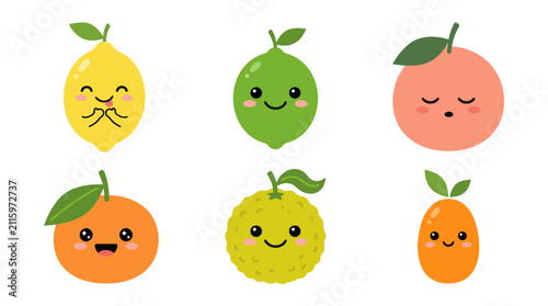 Cute fruit characters set