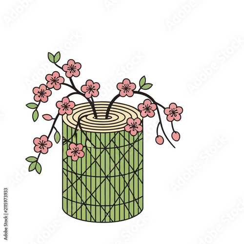 Bamboo vase with cherry blossoms