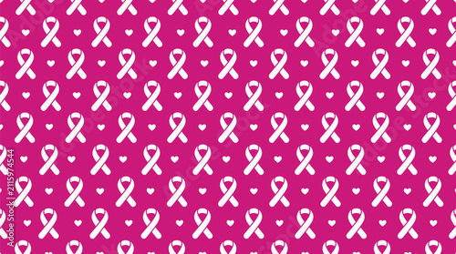 Breast Cancer Awareness Pink Ribbon and Heart Repeat Seamless Pattern Background