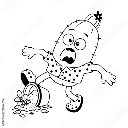 фотографія Shocked cactus character stumbling over a spilled paint container