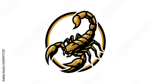 Quadro su tela Golden scorpion mascot logo vector illustration with circle emblem for esports t