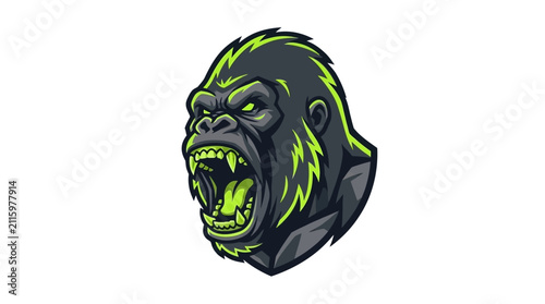 Bild auf Leinwand Dynamic illustration of a roaring gorilla head, featuring a powerful and fierce