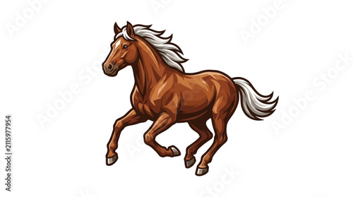 фотографія Vector illustration of a majestic brown horse with a white mane galloping gracef