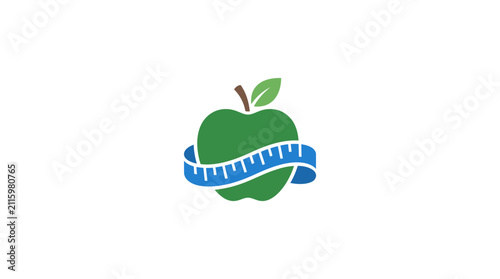 Green apple with measuring tape wrapped.
