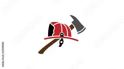 Firefighter helmet with axe and pick.