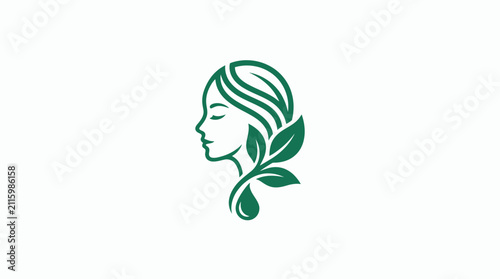 Green woman face leaf logo.