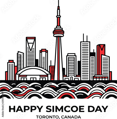 Happy Simcoe Day Toronto Canada Skyline Vector Illustration