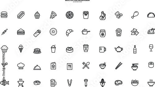 Obraz na płótnie Meals, fast food and restaurant cuisine icons
