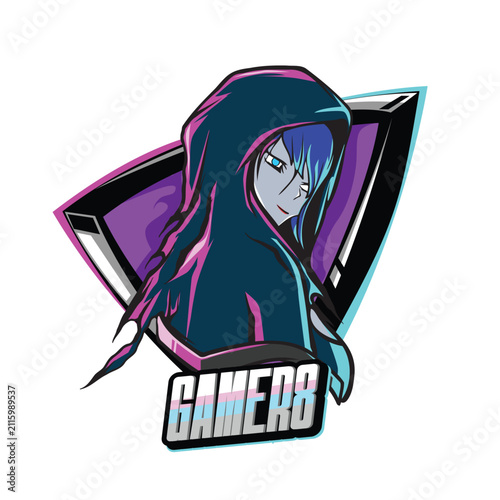 Cyber Gamer Girl Mascot Logo Vector with Neon Hooded Esports Character