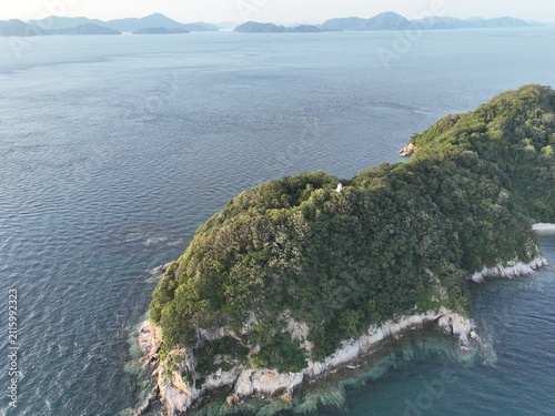 Aerial View of Kajitori Cape and Lighthouse on the Seto Inland Sea, Imabari, Japan