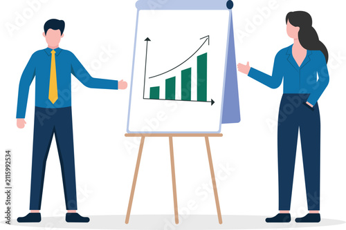 Business team presenting growth chart on flipchart