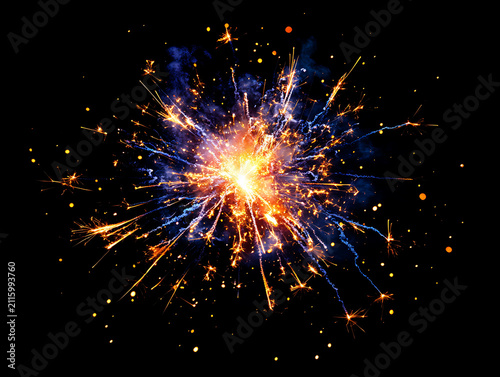 Colorful fireworks explosion isolated on black background.