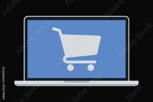 Laptop With Shopping Cart Icon Representing Online Shopping And Ecommerce Checkout Technology