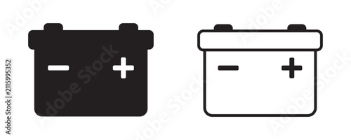 Car battery icon set in solid and outline style.