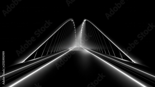 Futuristic illuminated bridge against black background