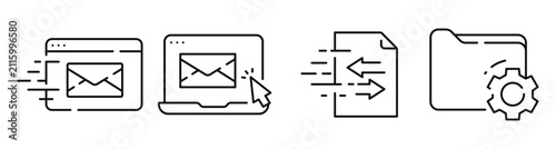 Email and file transfer icons indicating sending in interface. Editable stroke
