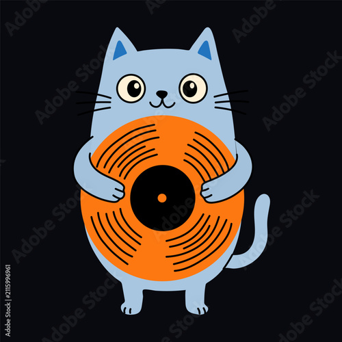 Adorable Feline Hugging Oversized Vinyl Disc