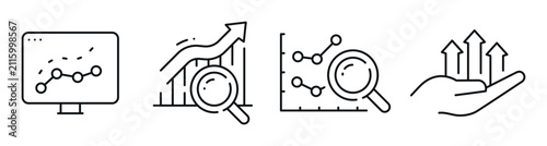 Fotografie Data analysis icons depicting growth metrics and insights on white background