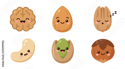 Cute kawaii food characters nuts collection