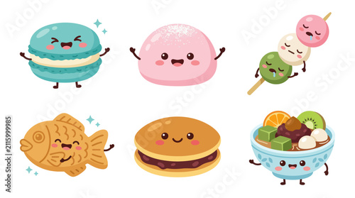 Cute kawaii food characters set