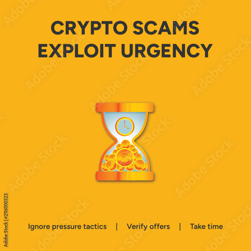 Canvas Print Crypto scams exploit urgency warning banner, cryptocurrency fraud prevention con