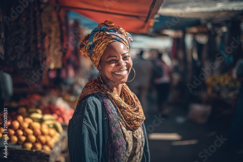 Urban portrait of a South African resident among market stalls and bright colors