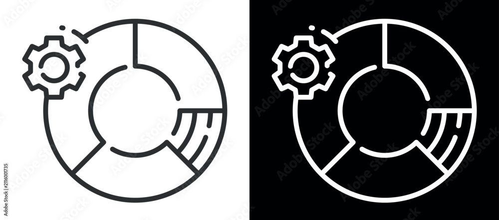 Fototapeta premium Gear and pie chart icon illustrating data visualization and analysis