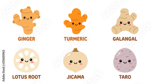 Foto Cute root vegetables and rhizomes