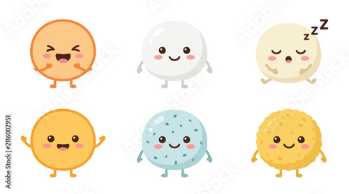 Foto Cute round characters expressing emotions