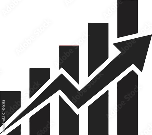 Silhouette upward arrow icon with steps showing growth progress