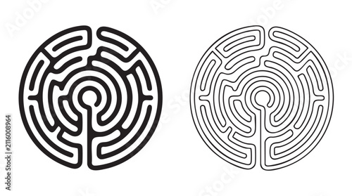 Bild auf Leinwand black silhouette labyrinth maze pathway outline art vector icon black silhouette