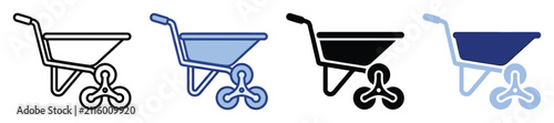Set of stair climbing dolly icons for moving heavy goods and items on stairs