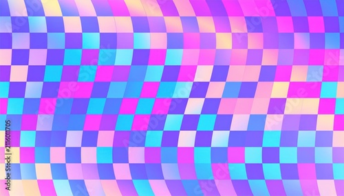 Wavy abstract checkered pattern with vibrant pastel gradient colors, creating a modern digital background.