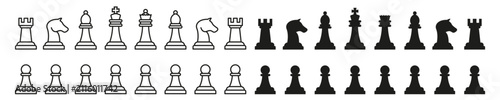 Chess piece icons depicting game, strategy, success, and competition