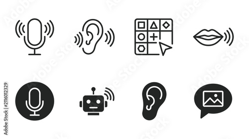 Communication technology and audio accessibility interface icons set with communication technology accessibility