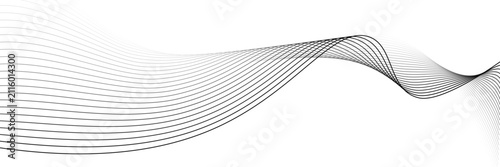 Abstract wavy lines pattern flowing smooth curve halftone gradient. Dynamic wave line pattern isolated on transparent background. Editable stroke vector background