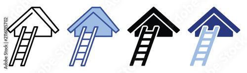 Set of roof and ladder symbols representing attic access and home renovation