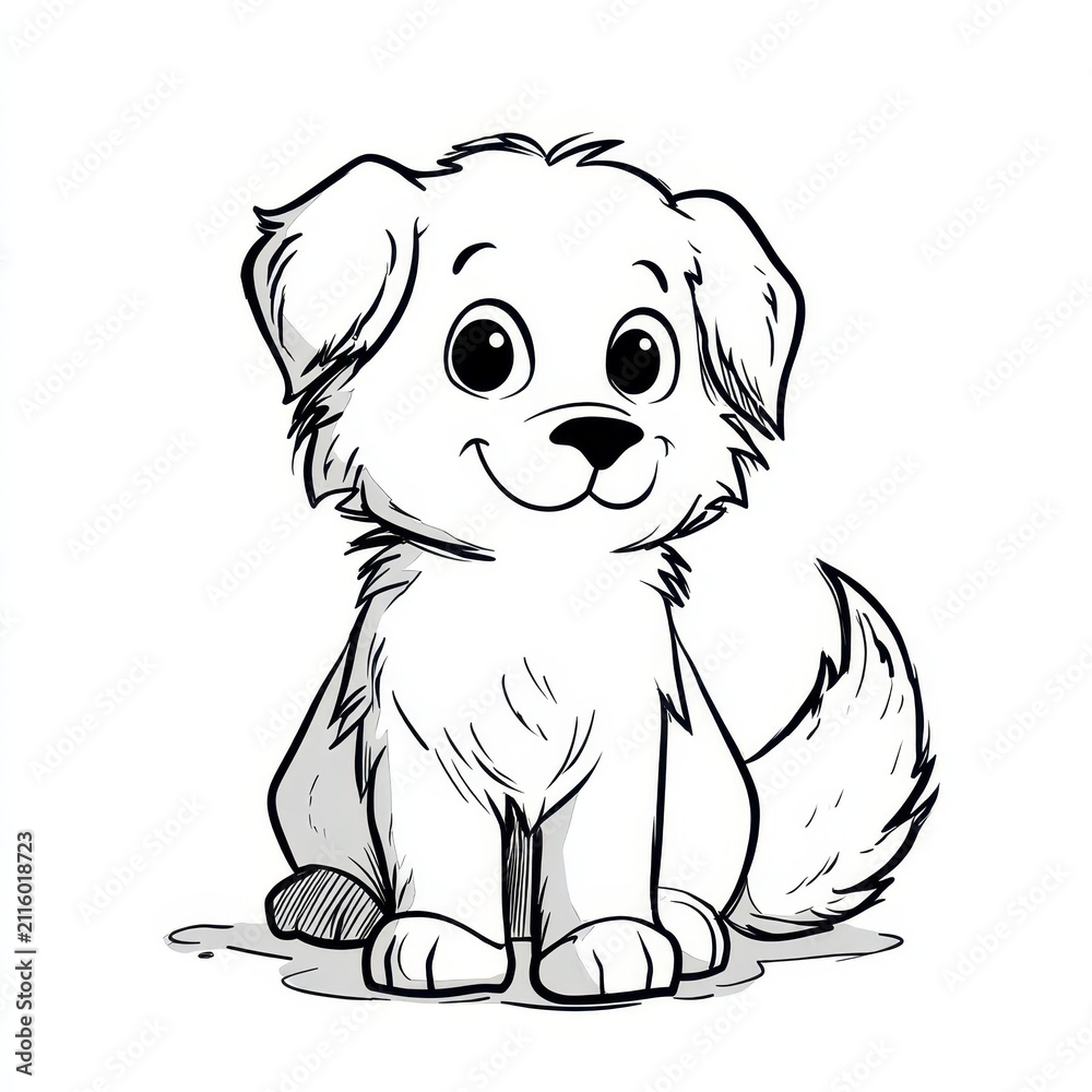 Fototapeta premium Whimsical canine line drawing for a children's coloring page
