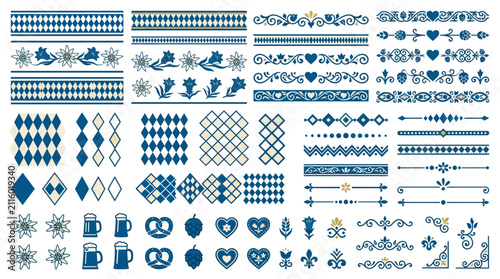 Traditional Oktoberfest Bavarian Decorative Elements Set Borders, Patterns, and Symbols for Cultural Celebrations