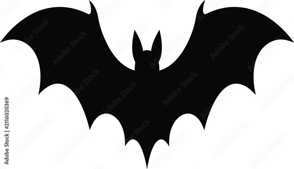 Fototapeta premium A simple black silhouette of a flying bat isolated on a white background