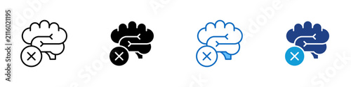 Quadro su tela Blocked Mental Process Multiple Style Icon Design Vector - Brain with X mark rep