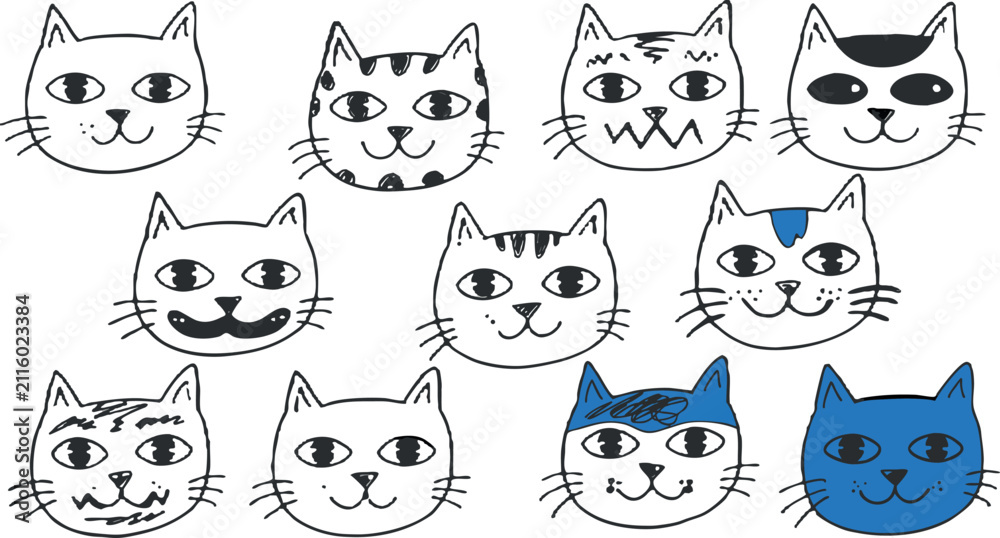 Obraz premium Set of cute handdrawn cat faces