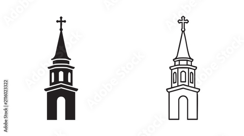 Картината върху платно church steeple black silhouette vector icon outline art black silhouette and out