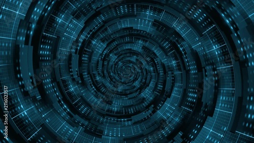 Futuristic blue spiral tunnel technology background