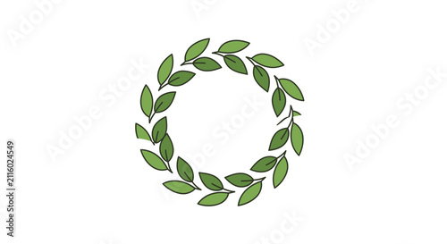 Circular leaf wreath with green leaves