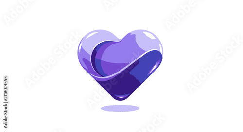 Shiny Purple Heart Symbol Isolated on White Background