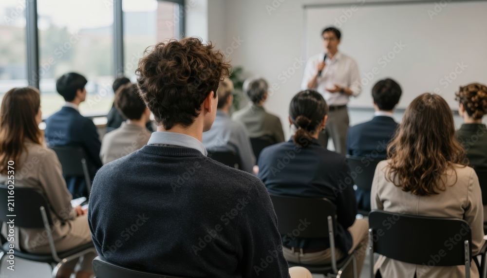 Obraz premium Business Seminar Presentation with Speaker and Audience