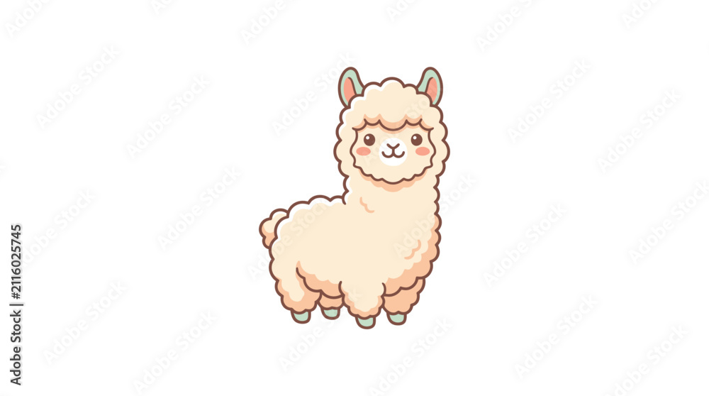 Fototapeta premium Kawaii llama character mascot illustration.